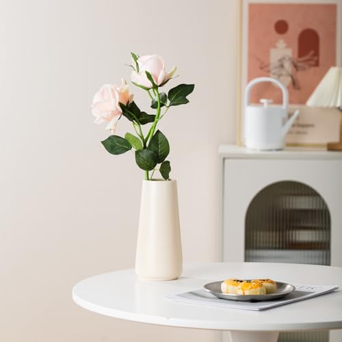 Beige Ceramic Vase - 8“ Neutral Vase Home Decor, Boho Off White vase, Cream vases for Flower, Minimalist Modern Ivory Vases for Centerpieces, Room Decor, Living Room, Bedroom - color: Beige, size: Big