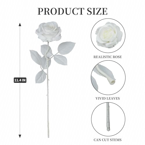 12pcs Rose Artificial Flowers, Fake Rose Silk Flower Bouquet, Faux Roses with Stems - 50cm, Roses Decor for Wedding & Home Decoration (Pure White) - color: Pure White