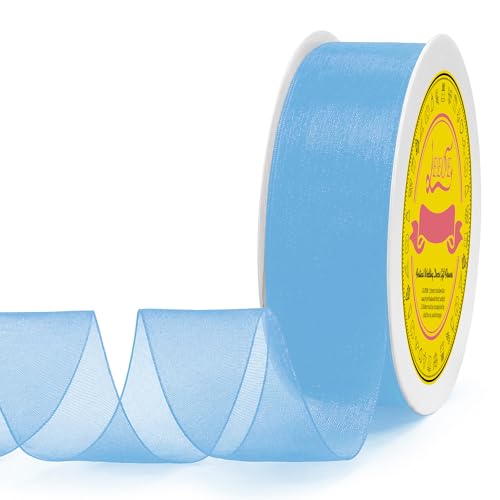 Light Blue Organza Ribbon 1-1/2 inch x 50 Yards Sheer Chiffon Ribbon for Gift Wrapping Wedding Invitations Party Decoration Bridal Bouquets Crafts - color: Light Blue, size: 1-1/2" X 50 Yards