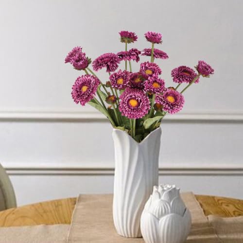 Purple Daisy Flowers Artificial 8pcs Realistic Faux Chrysanthemum Silk Calendula Flowers with Stems for Wedding Bouquet Home Party Decoration(Purple) - color: Purple