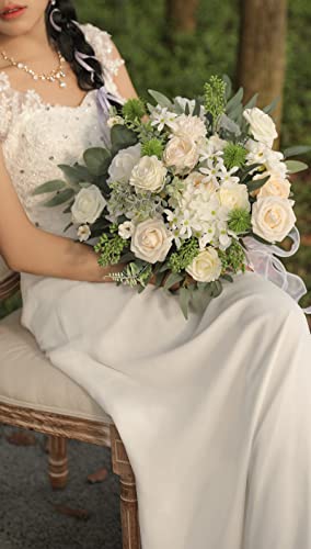 rongflower Artificial Flowers Combo Silk Mix Fake Flowers Leaf for DIY Wedding Bouquets Centerpieces Arrangements Party Baby Shower Home Decorations(Milk White) - color: Milk White