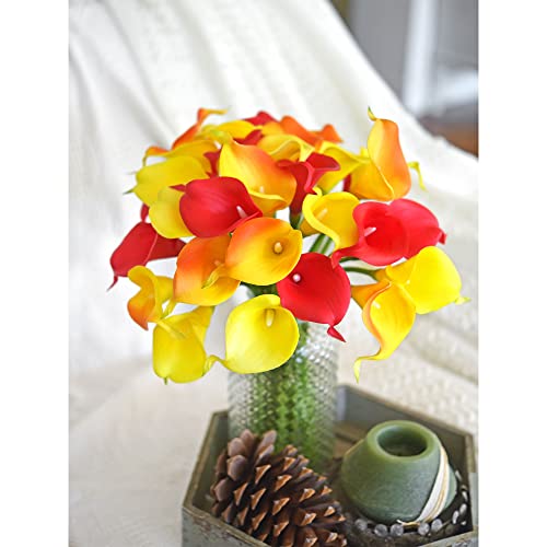 FiveSeasonStuff Real Touch Calla Lily Artificial Flowers Wedding Bridal Bouquet | Floral Arrangements | 15 Calla Lilies (Scarlet Red) - color: Scarlet Red