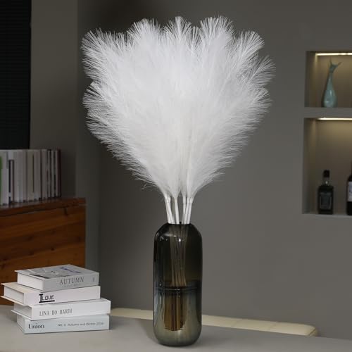Wertuirk 9 Stems White Faux Pampas Grass - 38 Inch Tall Artificial Pompous Grass Decor, Large Fake Pompas Floral for Vase Filler, Wedding Centerpieces, Party, Christmas and Home Decor (White) - color: White