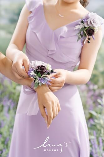 Ling's moment 2pcs Prom Wrist/Shoulder Corsage Artificial Flower, Girl/Mother Homecoming/Wedding Corsage Wristlet Décor, etc. Purple Lavender Lilac - color: Prpl-purple Lavender & Lilac