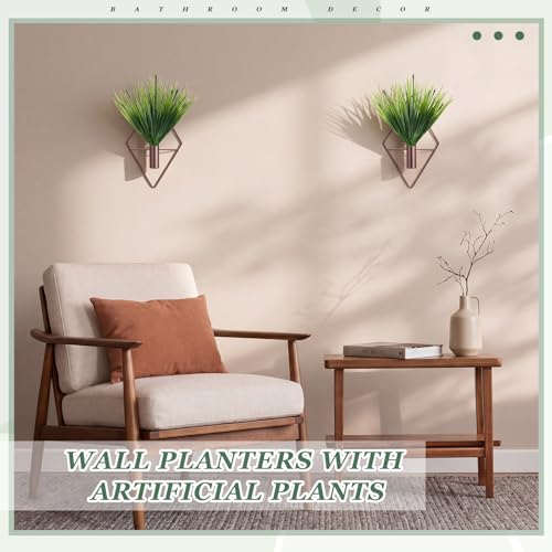Canlierr 4 Pcs Wall Decor Hanging Planters with Artificial Plants Metal Hanging Vase Indoor Plants Modern Boho Wall Art for Bathroom Bedroom Living Room Decor (Aquatic Plant,Bronze) - color: Bronze, size: Aquatic Plant