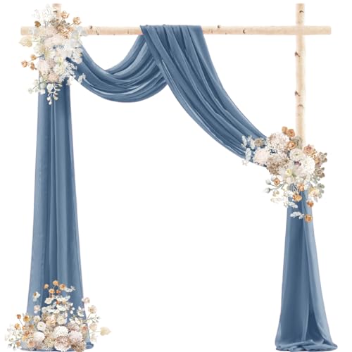 DeZerlor Wedding Arch Draping Fabric 29" x 20 FT Drapes for Backdrop Sheer Curtains for Romantic Bridal Baby Shower Decorations Ceremony Birthday Party Outdoor Events, Dusty Blue - color: Dusty Blue