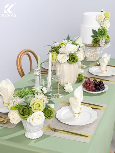 FANKO Artificial Flowers for DIY, Green White Faux Flowers Bouquet, Fake Rose Dahlia Daisy Hydrangea Silk Flowers for Vase, Home Decor, Garlands, Garden Wedding, Party, Housewarming - color: Cream Green