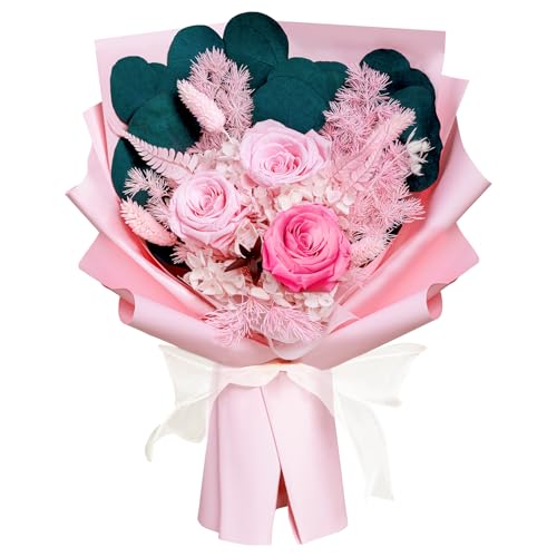 Bonsion Preserved Flowers Gifts for Women, Flower for Delivery, Pink Roses Gifts fo Her, Preserved Roses Bouquets, Birthday Gifts for Grandma, Mothers Day Flowers for Wife - color: Pink