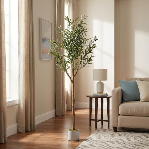 OUTLANE 5 FT Artificial Olive Tree with 22 Realistic Fruits, Faux Potted Plant for Indoor and Outdoor, Tall Fake Tree for Living Room, Office, Porch, Patio & Modern Farmhouse Decor