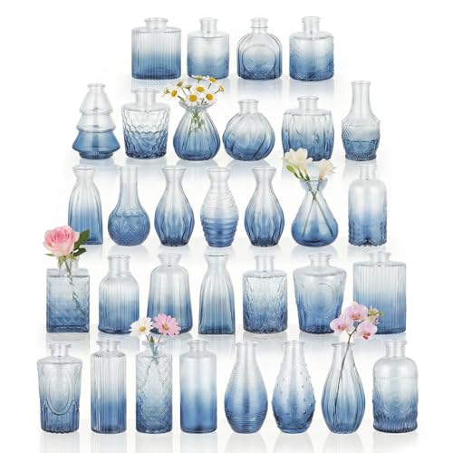 BEAHOT Bud Vase in Bulk - Flower Vases for Wedding Decorations, Glass Vase for Table Decorations, Small Vase for Home, Mother's Day, Centerpieces, Party, Office (32pack,Blue) - color: Blue