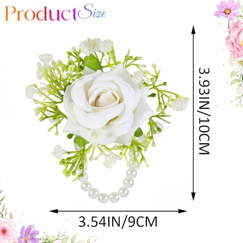 Wedding Corsage Wristlet Red Rose Wrist Corsage for Women (White) - color: White