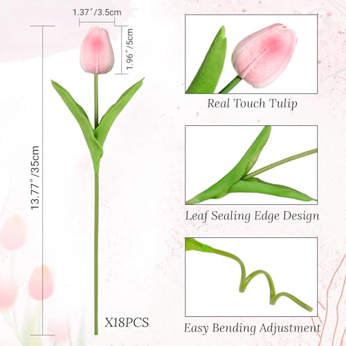 Beferr 18pcs Tulips Artificial Flowers Faux Tulip Real Touch Tulip Fake Flowers Bouquets Arrangements for Mothers Day Spring Easter Wedding Home Table Decor Blush - color: G-18pcs-1colors-blush, size: 18PCS