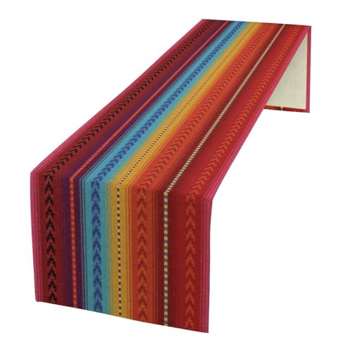 Mexican Table Runner,Retro Colorful Stripes Mexico Day of The Dead Table Runner for Holiday Kitchen Living Room Home Party Decor 13x36 Inch - color: Mexico-4, size: 13x36in
