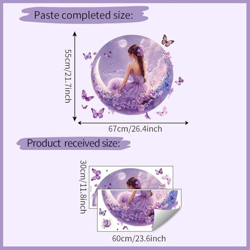 Beautiful Girls Wall Decal for Girls Room Fairy Wall Stickers Peel and Stick Removable Moon Butterfly Flowers Wall Decor for Bedroom Living Room Bathroom Classroom Decorations - style: Beautiful Girls