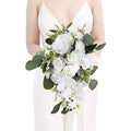 Artificial Bridal Bouquet, 11 Inch White Artificial Wedding Bouquets for Bride Bridal Bouquet Bridesmaid Bouquet Tossing Bouquet for Wedding Ceremony and Anniversary(White) - color: White