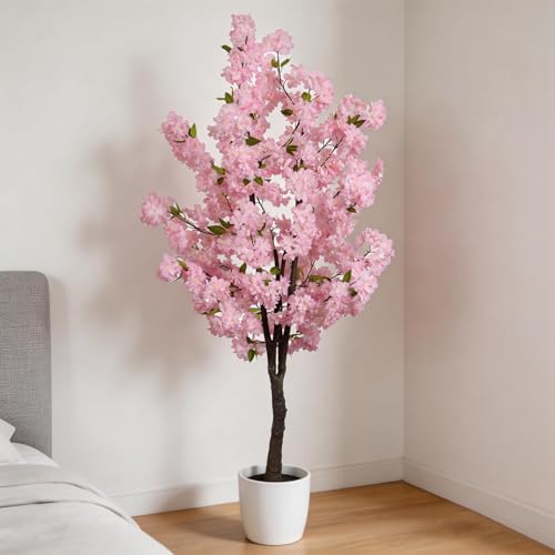 Pink Artificial Cherry Blossoms Tree Faux Cherry Blossom Tree Indoor Beautiful Trees for Home Christmas New Year Decor - color: Pink-ap27