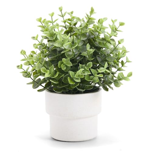 Coferset Small Fake Plants 7.45” Eucalyptus Potted Artificial Eucalyptus Plant for Bedroom Kitchen House Living Room Shelves Farmhouse Table Office Desk Bathroom Home Indoor Decor (Green) - color: Eucalyptus