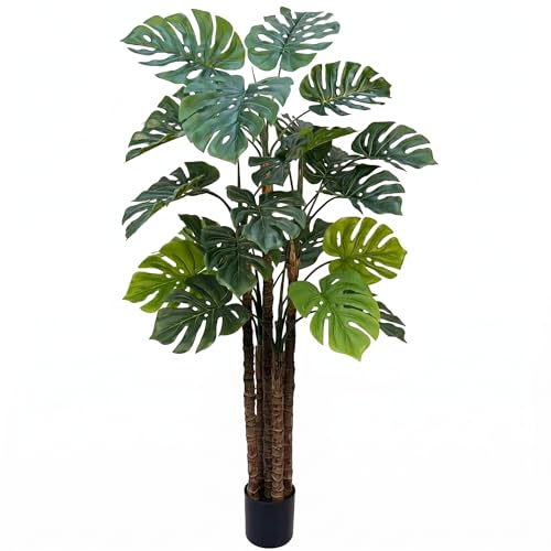 5FT Artificial Monstera,Fake Swiss Cheese Plants Faux Tropical with Bark and Black Pot for Indoor Outdoor Office Living Room Home Decor - color: Monstera 5ft, size: 5ft