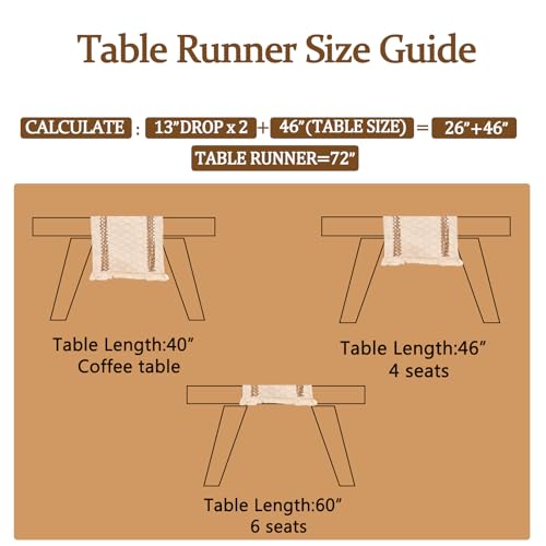 Niviy Boho Table Runner for Summer Home Decor 72 Inches Long Farmhouse Macrame Table Runner Cotton Linen Woven Table Runners for Fall Dining Table Decoration, Beige & Brown - color: Beige & Brown, size: 12 x 72 Inches