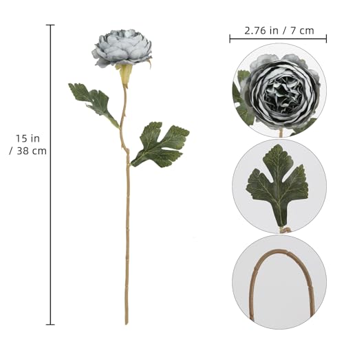 IPOPU 10pcs Dusty Blue Peonies Artificial Flowers Gradient Blue Silk Peonies with Stems Real Touch Fake Peony for Wedding Decoration Bride Bouquet Faux Flowers Floral Arrangement - color: Dusty Blue
