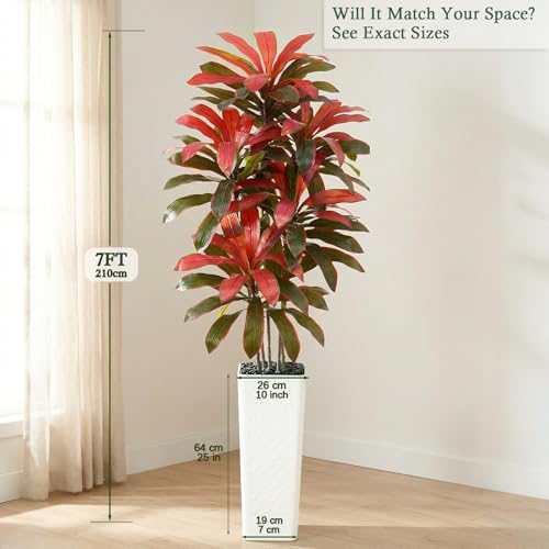 Artificial Dracaena Tree：7FT Faux Silk Tropical Yucca Floor Trees Realistic Fake Green Plant with Natural Wood Trunk & Lifelike Leaves for Home Office Decor Indoor & Outdoor (7FT,1-Pack,White) - color: Burgundy – White Pot, size: 7FT