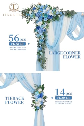 TINGE TIME Wedding Arch Flowers Kit - Deluxe 5pcs Artificial Floral Swag with 3 Sheer Drapes, Realistic Silk Flower Arrangements for Wedding Ceremony Arbor Backdrop Reception Party Home Decor - color: Provenceblue