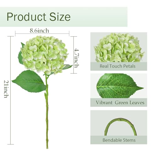 6 Pcs Real Touch Green Hydrangea Artificial Flowers with Stems, Fake Silk Flowers for Outdoors, Artificial Flowers for Home Decor Wedding Bouquets Centerpieces Vase - color: Green, size: 6 Pcs
