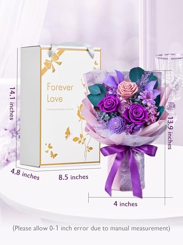 Eterfield Flowers for Delivery Prime, Mother's Day Forever Flowers Bouquet, Preserved Roses and Purple Flowers Birthday Gifts for Her Women Wife Mom Grandma Anniversary Valentines Day Christmas - color: Purple