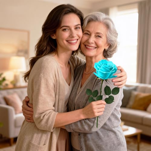 Light Blue Single Forever Roses in a Box,Preserved Flowers for Delivery,Preserved Rose Gifts for Women, Real Roses Gift, Mom Birthday Gifts, Mothers Day Flowers,Valentines Flowers - color: LIGHT BLUE-window
