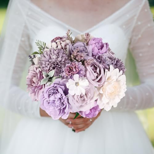 Artificial Flowers Combo Purple Rose Hydrangea Fake Flowers with Stem for DIY Wedding Bouquets Centerpieces Arrangements Bridal Baby Shower Home Decor - color: Vintage Purple