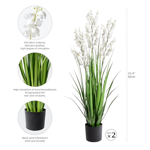 Fake Plants Home Decor Fake Flowers Artificial Plants Outdoor Tall Grass Plant Artificial Pampas Grass Decor Artificial Plants Indoor Fake Grass Living Room Decor Artificial Grass 36“2PCS White - color: 90cm White-2pcs