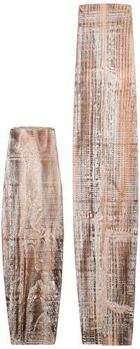 KALALOU Set of White Washed Tall Oblong Wooden Vases, Large & Small, Brown (CPP2022)