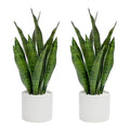 Faux Plants, Artificial Snake Plant Set of 2, Faux Snake Plant with Pure White Ceramic Pots, Fake Sansevieria for Home Decor Indoor, Office, Living Room, Housewarming Gifts