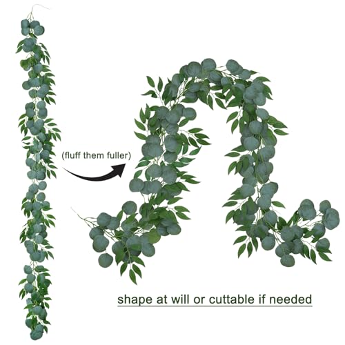 6 Pack Artificial Eucalyptus Garland with Willow Leaves Each 6.5 Feet Faux Greenery Garland for Wedding Arch Mirror DIY Garlands Decor - color: Green-6