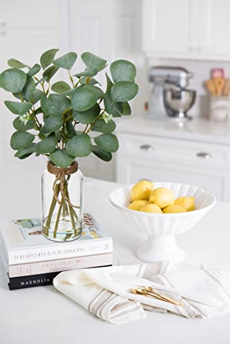 Briful Artificial Eucalyptus Stems in Glass Vase with Faux Water, 14" Fake Plant Eucalyptus Leaves for Home Farmhouse Wedding Centerpiece Bathroom Décor, 2 Packs - color: Clear Dual