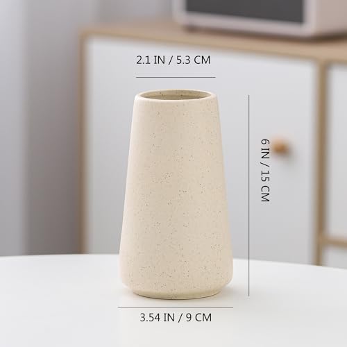 Beige Vase - Beige Ceramic Vase, 6“ Neutral vase Home Decor, Boho Off White Cream Vases for Flower, Minimalist Modern Ivory vases for Centerpieces, Room Decor, Living Room, Bedroom or Gift - color: Beige, size: Small