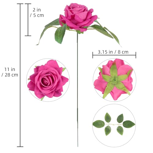 Hot Pink Roses 16pcs Velvet Artificial Roses with Stems Hot Pink Artificial Flowers 3.15" for Bridal Bouquet Wedding Flowers for Floral Centerpieces Home Party Decor (Hot Pink) - color: 3.15" Hot Pink