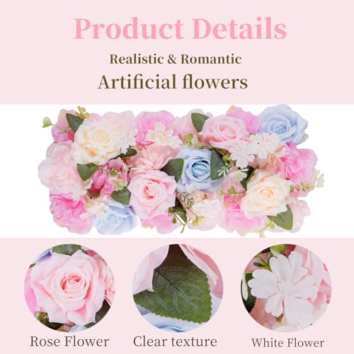 Flower Centerpieces for Tables - 10 Pack Wedding Arch Artificial Flowers Blue&Pink Arrangements Center Piece for Reception, Living Room, Kitchen, Dining Table Runner Decoration(20.5 * 9.4''/52 * 24cm) - color: Pink&blue
