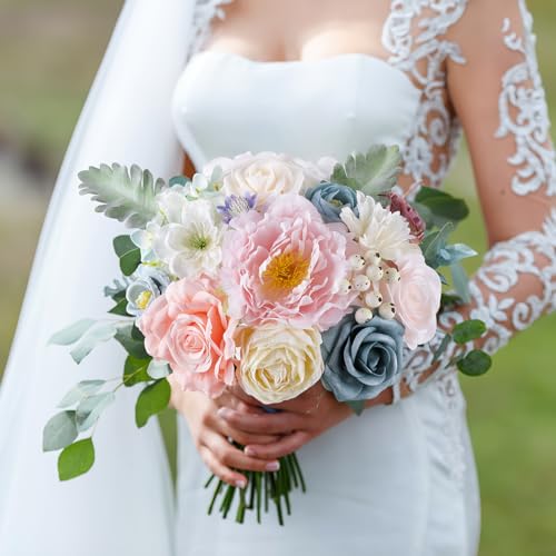 AGIRL Artificial Flowers Combo Silk Pink Roses Fake Flower with Stems for DIY Wedding Bouquets Centerpieces Arrangements Table Chair Decor Baby Shower Home Decor (Blue Pink) - color: Blue Pink