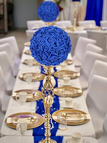 IPOPU Artificial Flowers Roses Heads, 100 Pcs Faux Flowers Real Looking Blue Foam Fake Roses for DIY Crafts Wedding Bouquets Arrangements Party Home Decorations (Royal Blue) - color: 100pcs Dark Blue