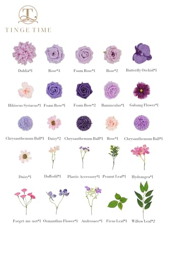 TINGE TIME Fake Flowers Artificial Flowers Peonies Bulbous Chrysanthemum Daisy Hydrangea Sunflower Violets Dahlia Daffodils Epiphyllum Orchid Cherry Blossom Camellia Leyaron (Purple) - color: Light Purple