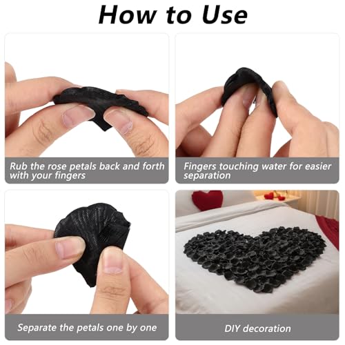 1000 Pcs Rose Petals Artificial Silk Flower Petals Romantic Decorations for Wedding Engagement Birthday Event Anniversary Party Backdrop Supplies Black - color: Black