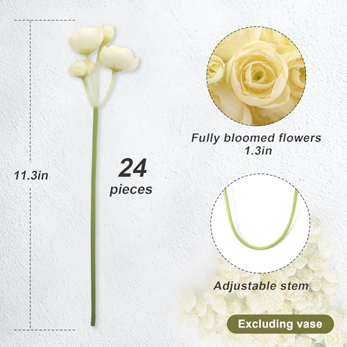 24 Stems Artificial Ranunculus Flowers, 96 Bloom Faux Silk Ranunculus Bouquet for Wedding Decorations, Home Décor, Holiday Arrangements & Large Event Centerpieces (Light Yellow) - color: Light Yellow