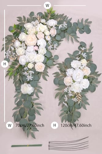 Arch Flowers (Pack of 2) for Wedding Ceremony Arbor and Reception Backdrop Decoration Wedding Welcome Signs Floral Birthday Party Decoration - color: White