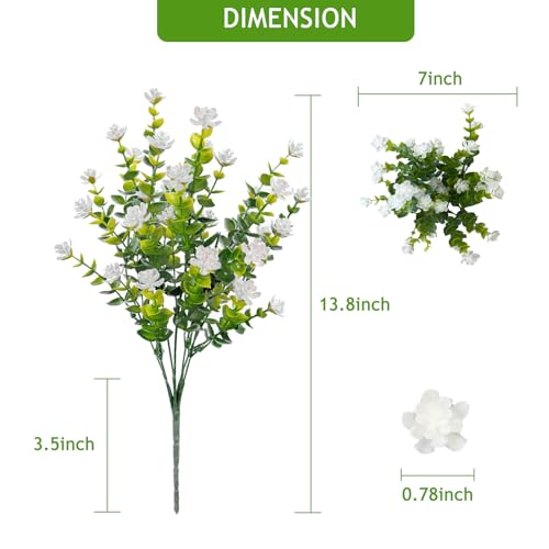 Artificial Flowers for Outdoors,12 Bundles UV Resistant Artificial Outdoor Flowers, Not-Fading Plastic Faux Flowers for Outdoor Planters for Home Garden Porch Yard Decor, White - color: White