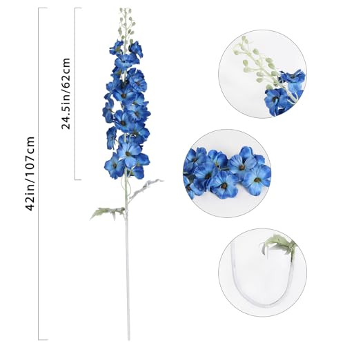 42'' Long Stem Blue Delphinium Artificial Flowers for Tall Vases 4PCS Fake Hollyhock Silk Flowers Realistic Larkspur Faux Flowers for Home Wedding Table Decor Floral Arrangement (Dark Blue) - color: Dark Blue