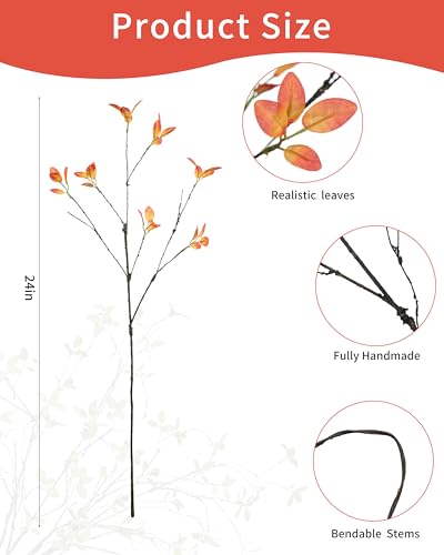 DuHouse 24" 5Pcs Artificial Ficus Branches Artificial Fall Greenery Stems Branches for Vase Filler Home Decor Table Centerpieces Garden Decoration(Orange) - color: Orange, size: 24"