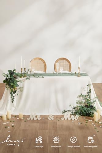 Ling's moment 2PCS Emerald & Gold Artificial Flower Garland Floral Swags Table Centerpieces Wedding Arch Flowers Decoration Green Rose Greenery Arrangements for Sweetheart/Head Table Decor - color: Grn-emerald