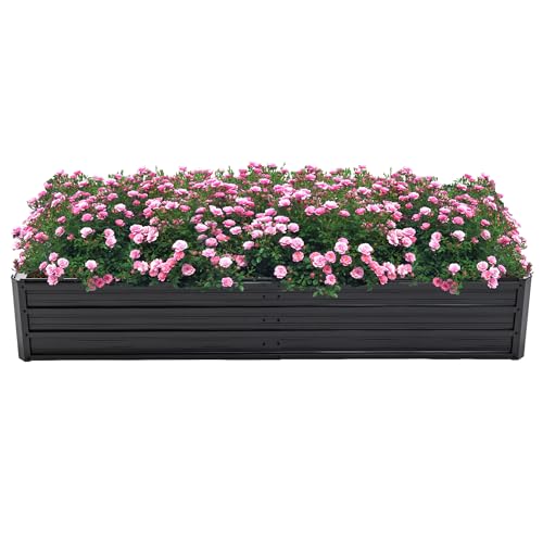 Thanaddo Galvanized Raised Garden Bed 6x3x1ft Outdoor Planter Box Galvanized Steel Garden Bed Kit for Vegetables, Flowers, Herbs and Succulents Black - size: 6x3x1 ft