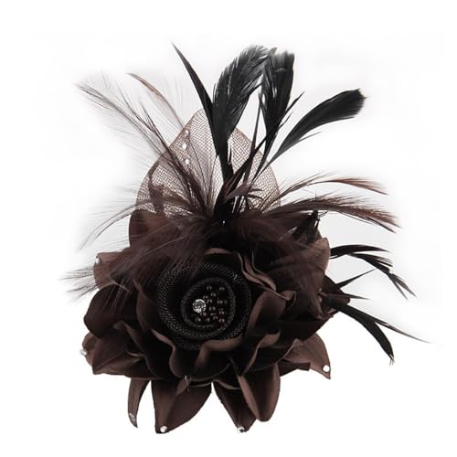 Elegant Flower Brooch for Women Wedding Party Dance Banquet Pins Feather Flower Fascinator Lady Floral Hairpins Dress Suit Lapel Pin Ceremony Accessories Corsage Brooches Vintage Jewelry Gifts - color: Brown